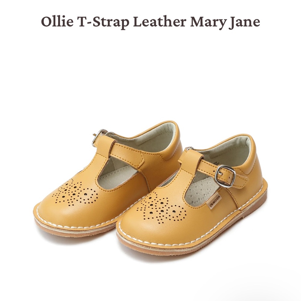 L’amour Ollie T-Strap Leather Mary Jane - Mustard/Yellow